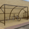 RAL green 10 Space Original Cycle Shelter with 1 bike stored in Sheffield Stand