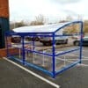 10 Space RAL Blue Oxford Cycle Shelter in outdoor carpark