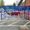10 Space RAL Blue Oxford Cycle Shelter in outdoor carpark