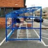 10 Space RAL Blue Oxford Cycle Shelter in outdoor carpark