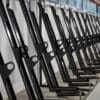 Semi Vertical Cycle Racks installed in an End of Trip Cycle Storage Facility in RAL Jet Black