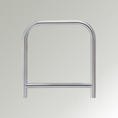 Crossbar Cycle Stand image on a gradient grey background, the cycle stand is shaped like a lower case N with a crossbar running down the middle