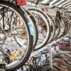 Fixed Two Tier Bike Rack filled with bikes being stored
