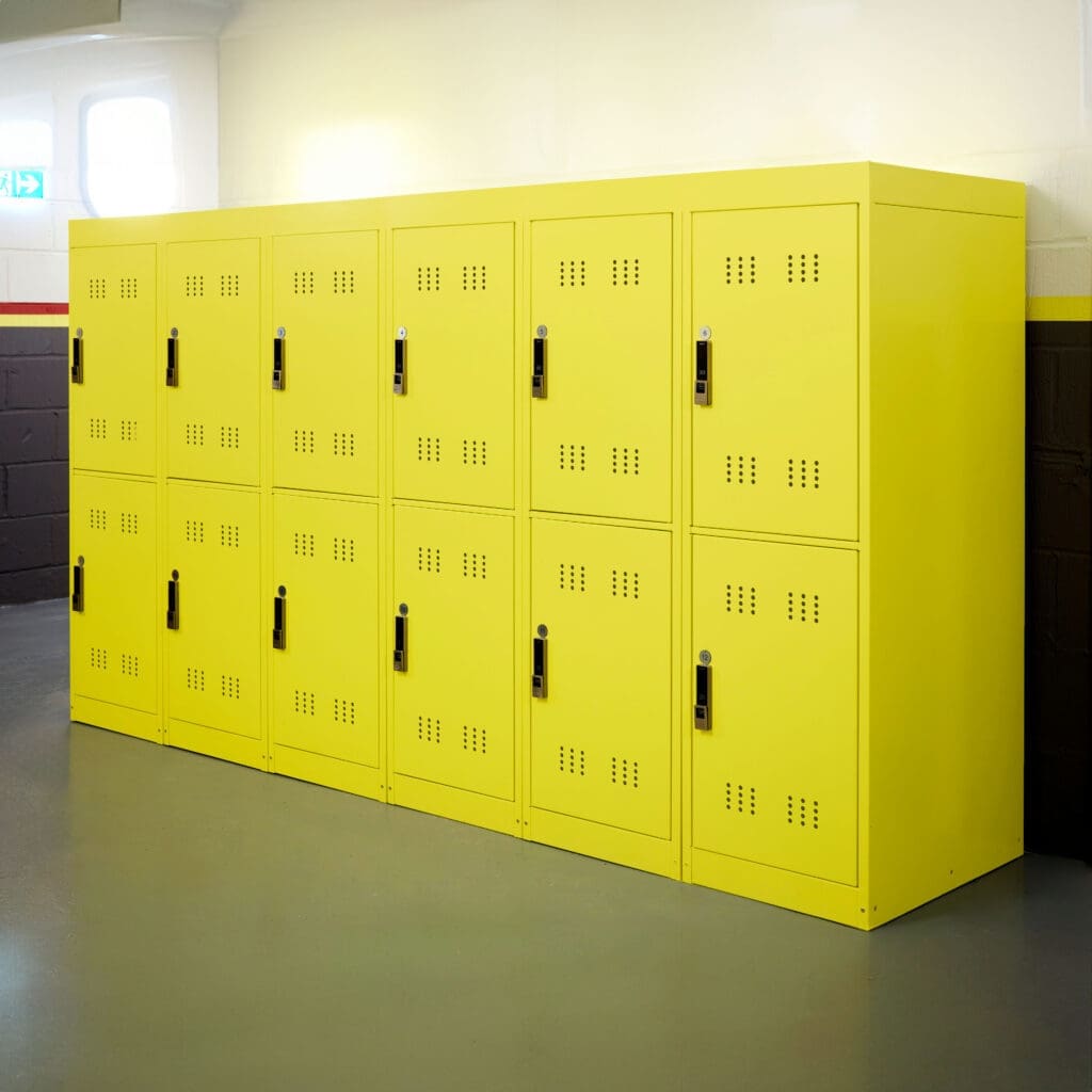 Two Tier Folding Bike Lockers in PPC Yellow, Ryder Street