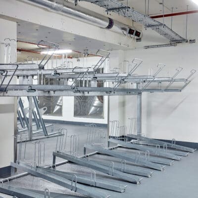 Two Tier Cycle Racks installed in an underground carpark bike storage facility