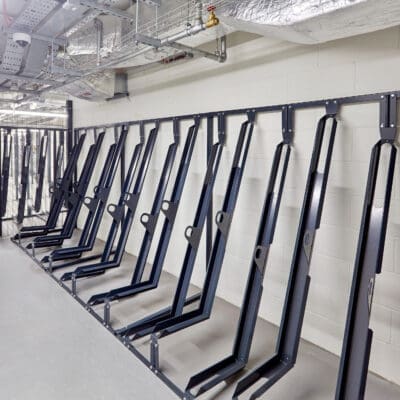Semi Vertical Bike Rack in underground cycling facility