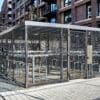 exterior of premium metal mesh bike storage shelter