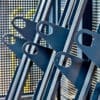 blue semi vertical bike rack locking hoops