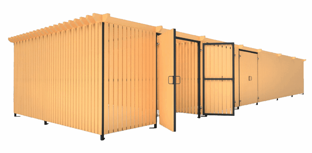 Amazon Eco Bin Store render with timber cladding and swing gates