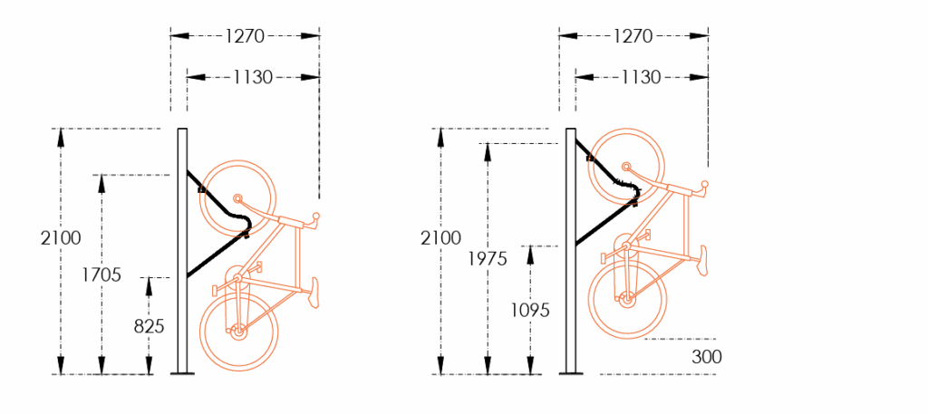 Premium Solo Vertical Bike Rack drawings