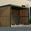 semi vertical bike racks installed in a wooden bike shelter
