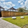 yellow steel mesh cycle shelter outside