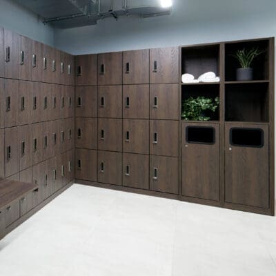 Row of Westminster Lockers and Towel Station installed in an end of journey bike storage facility