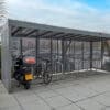 bicycle stands and a metal bike enclosure