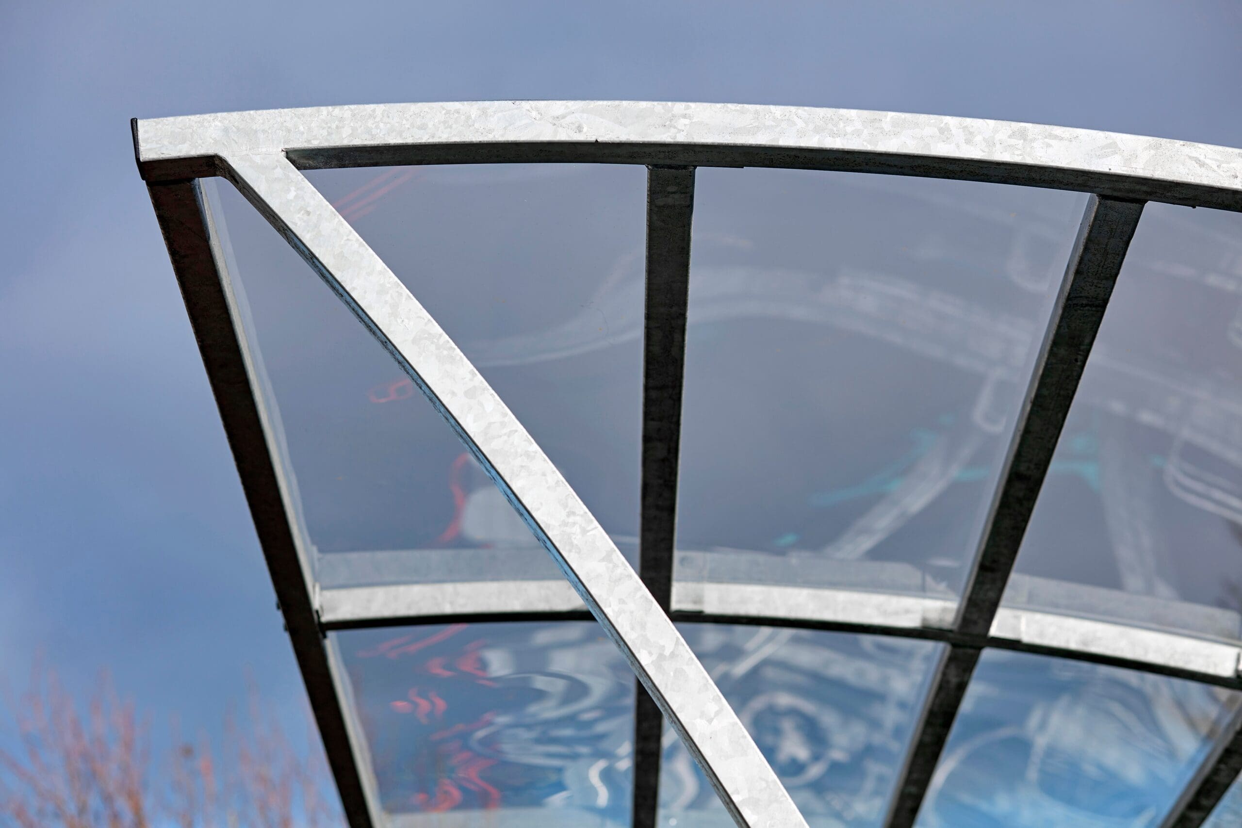 cycle infrastructure close up of glass and metal roof