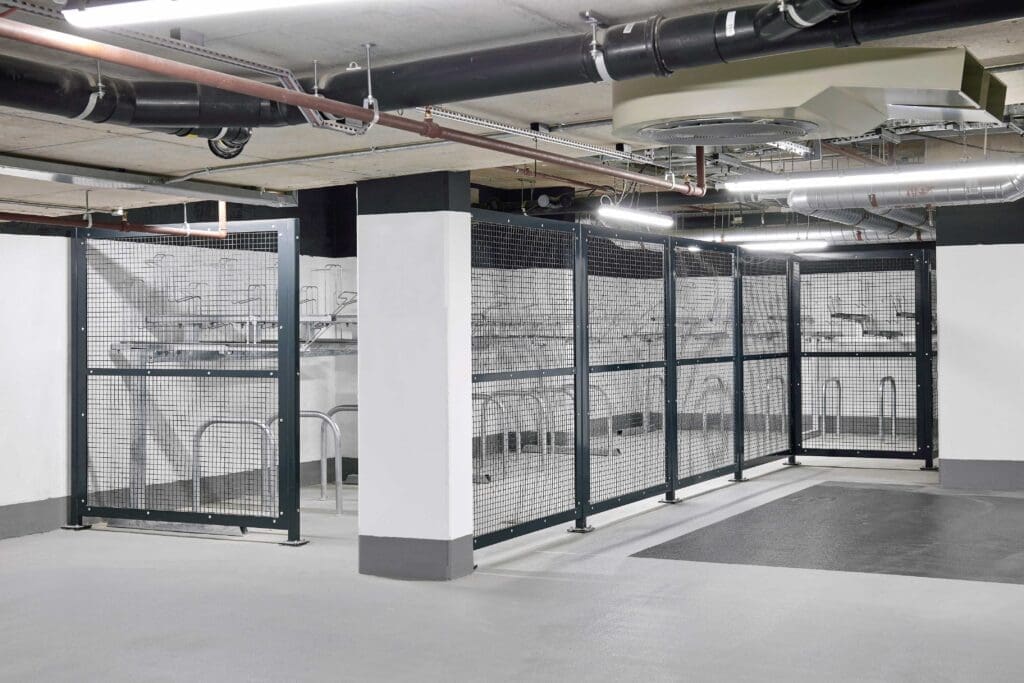 Fenced off cycle storage facilities installed in an underground building 