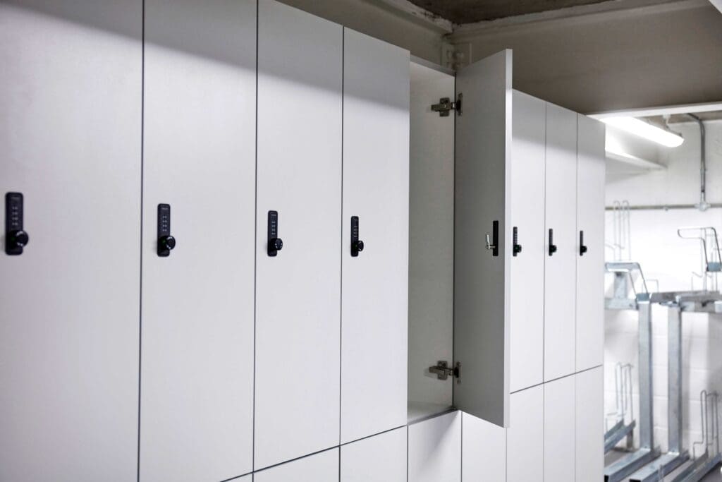 Clothing Lockers installed in an underground cycle storage facility 