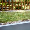 close up of sedum roof installed on top of a wooden cycle shelter outside a residential property