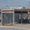 Close up of the Habitat Panel Shelter installed externally in a commercial setting