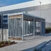 Close up of the Habitat Panel Shelter installed externally in a commercial setting