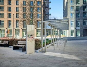 Street Furniture and bike shelter installed outside a commercial property