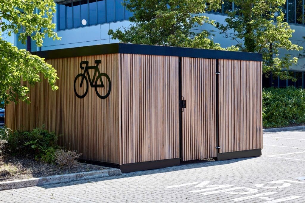 Premium Amazon Eco Cycle shelter installed in a carpark