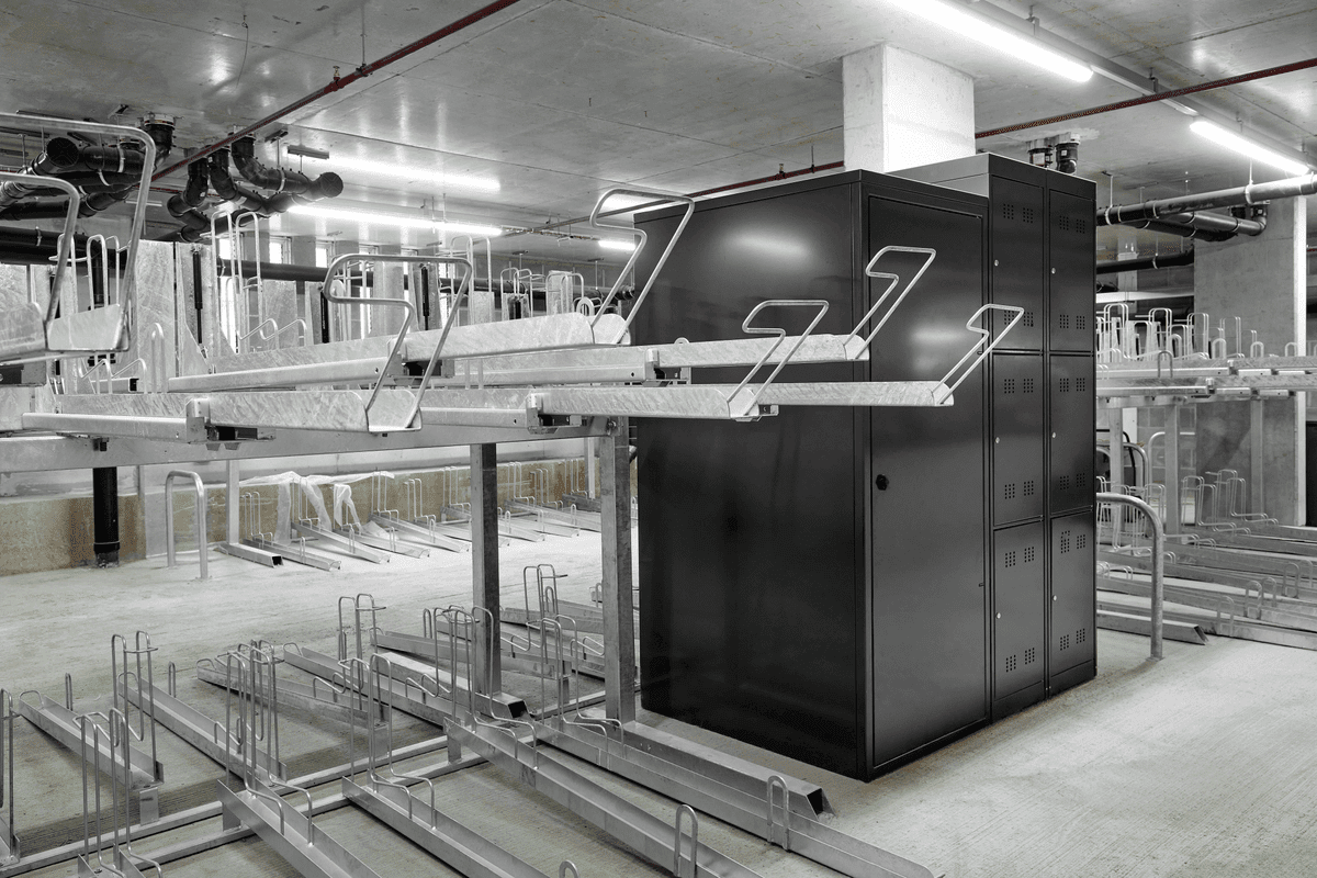 Gas Assisted Two-Tier Bike Rack & Folding Bike Lockers
