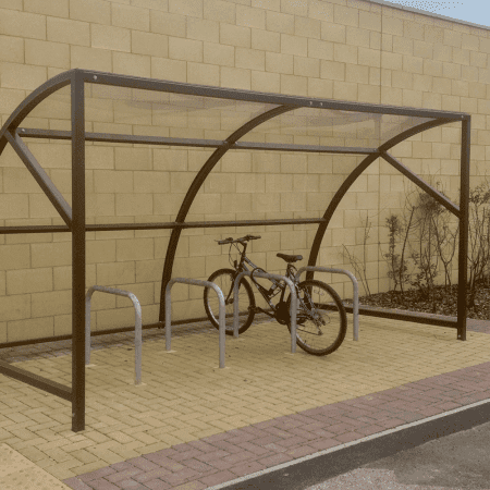 RAL green 10 Space Original Cycle Shelter with 1 bike stored in Sheffield Stand