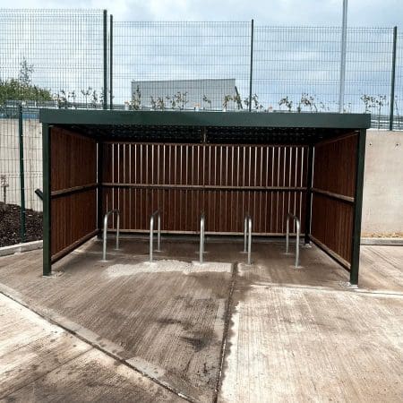 Open fronted 10 space amazon eco cycle shelter with sheffield cycle stands