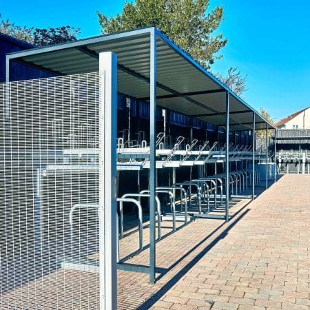 40 Space Bespoke Cambridge Cycle Shelter installed outside a new commercial property development