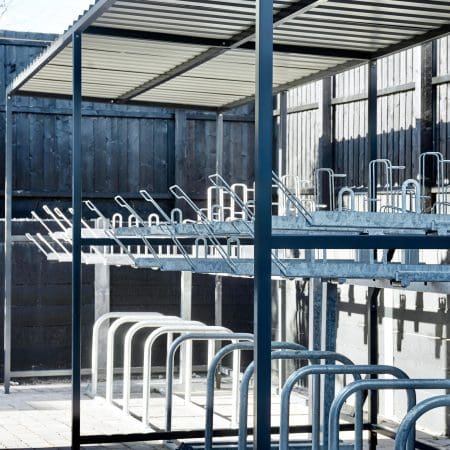 40 Space Bespoke Cambridge Cycle Shelter installed outside a new commercial property development