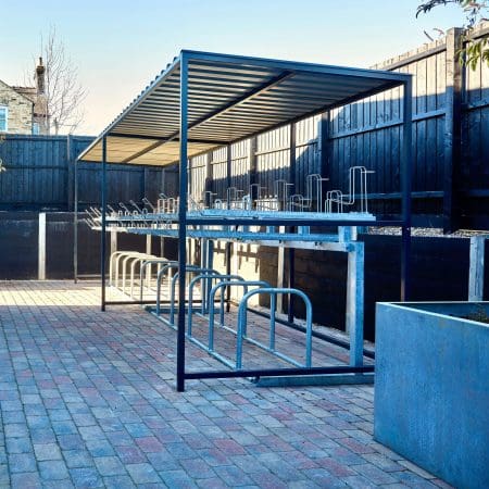 40 Space Bespoke Cambridge Cycle Shelter installed outside a new commercial property development