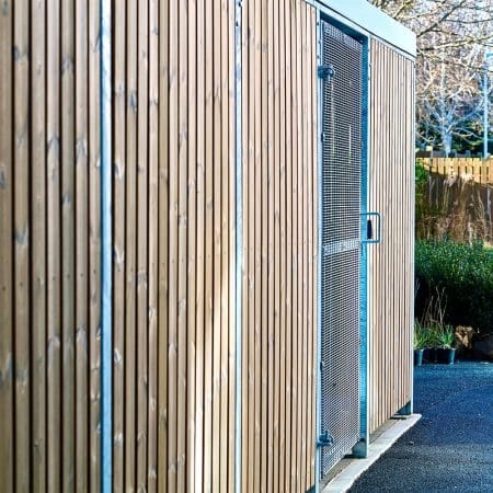 wooden cycle shelter with mesh doors
