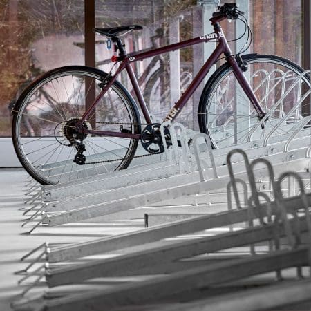 Two Tier Cycle Racks installed in an internal cycle storage facility