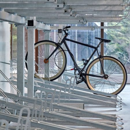 Two Tier Cycle Racks installed in an internal cycle storage facility