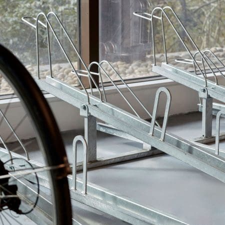 Two Tier Cycle Racks installed in an internal cycle storage facility