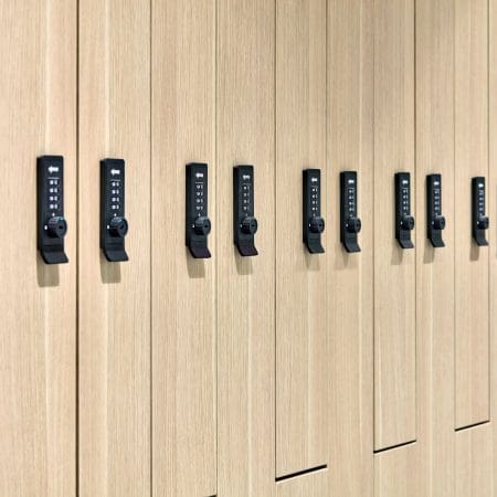 Close up shot of Westminster Lockers with locks
