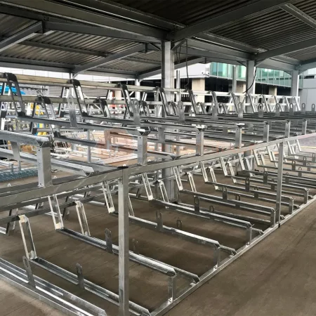 Fixed Two Tier Bike Rack installed in a bike shelter area