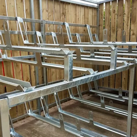 Fixed Two Tier Bike Rack installed in a wooden bike shelter