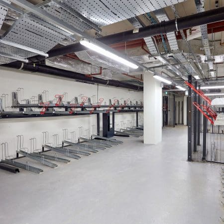 Gas Assisted Two Tier Rack installed in underground commercial building storage