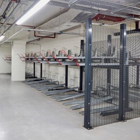 Gas Assisted Two Tier Rack installed in underground commercial building storage