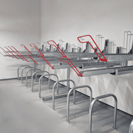 Gas Assisted Two Tier Rack installed in underground commercial building storage