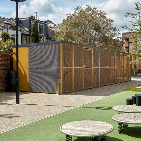 yellow bike shelter outside