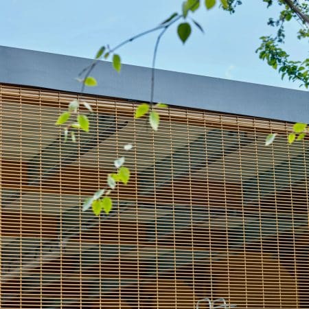 close up of steel mesh cycle shelter