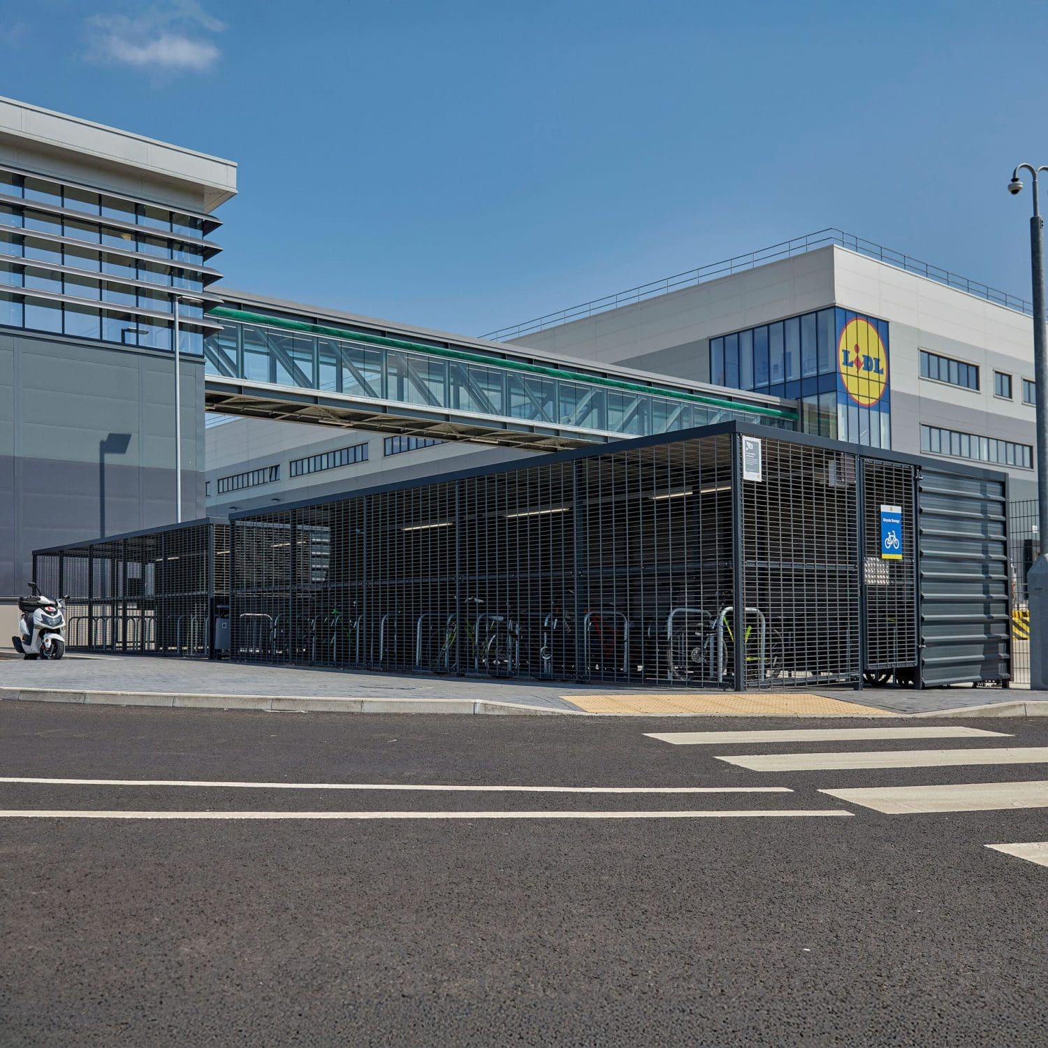 Premium Security Enclosure installed in a commercial carpark at Lidl