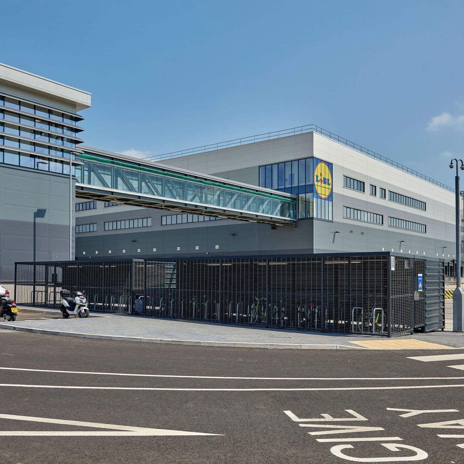 Premium Security Enclosure installed in a commercial carpark at Lidl