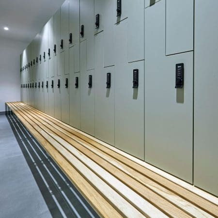Westminster Clothing Locker with bench installed in internal end of trip facility