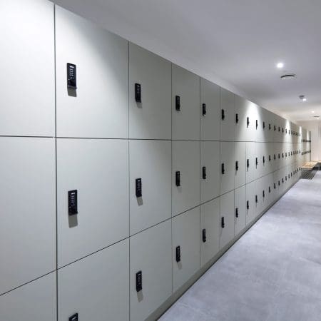 Camden Clothing Lockers installed in an internal cycle storage facility for end of journey