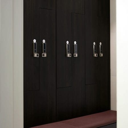 Westminster Locker with bench installed in the locker room of a commercial property