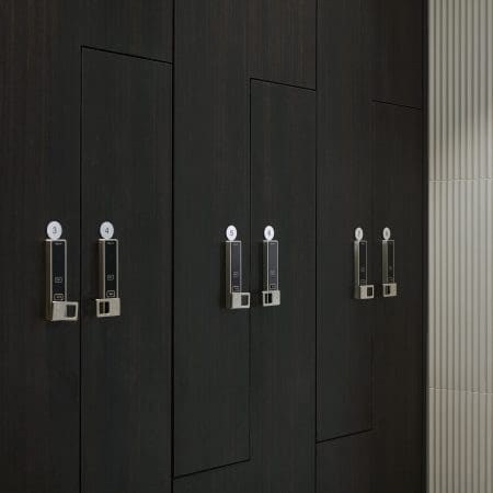 Westminster Locker with bench installed in the locker room of a commercial property